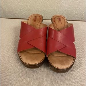 Born Red Orange Platform Sandals Leather Upper